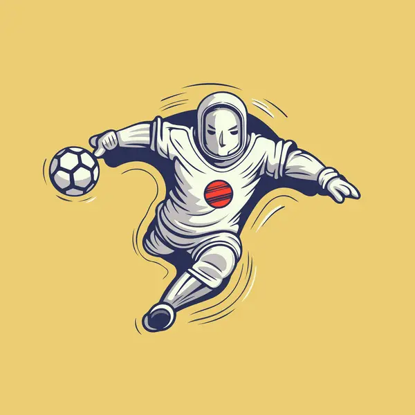 Astronaut Soccer Ball His Hands Vector Illustration — Stock Vector