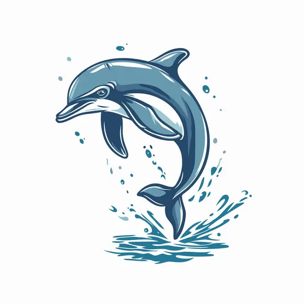 stock vector Dolphin jumping out of water. Vector illustration on white background.