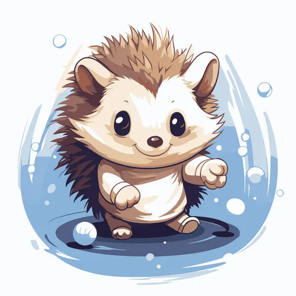 Hedgehog Water Cute Cartoon Character Vector Illustration — Stock Vector