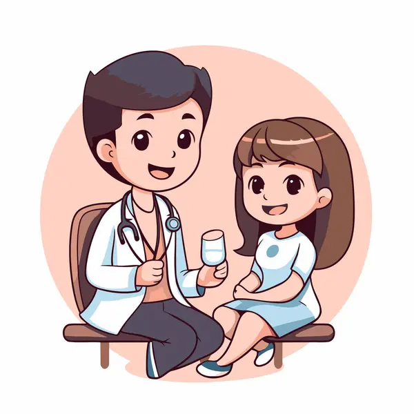 医者と患者さん 白い背景に漫画スタイルのベクトルイラスト — ストックベクタ