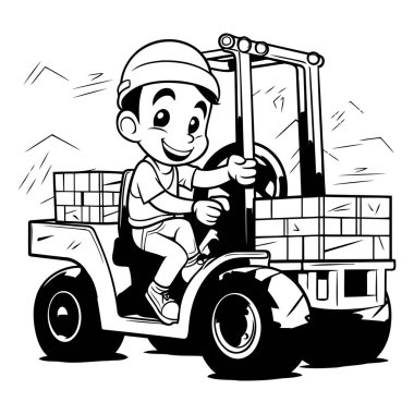 Kargo dolu bir Forklift kullanan bir çocuğun tasviri