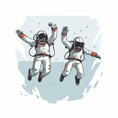 Uzay giysili astronot elleri havada uçuyor. Vektör illüstrasyonu.