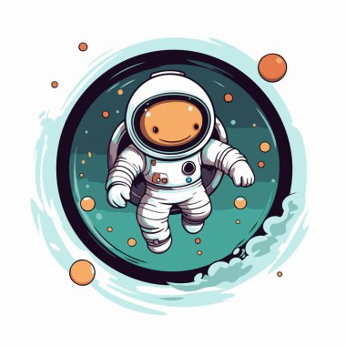 Uzayda bir astronot. Çizgi film tarzı. Vektör illüstrasyonu.
