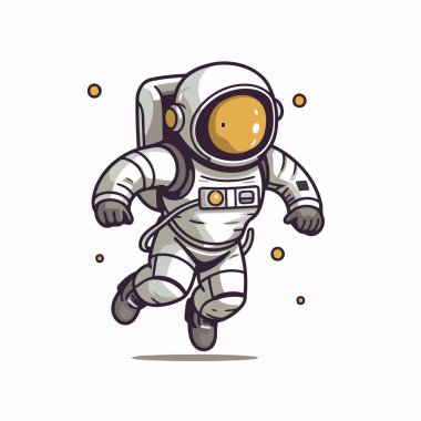 Astronot kaçıyor. Beyaz arkaplanda çizgi film tarzında vektör illüstrasyonu.