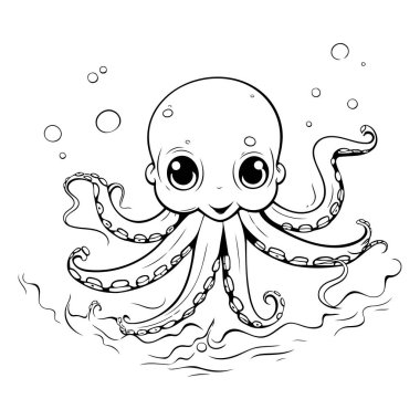 Sevimli ahtapot. boyama kitabı için siyah ve beyaz vektör çizimi