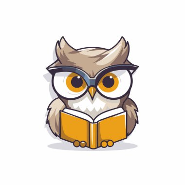 Beyaz arka planda kitap izole baykuş. Vektör çizgi film illüstrasyonu.