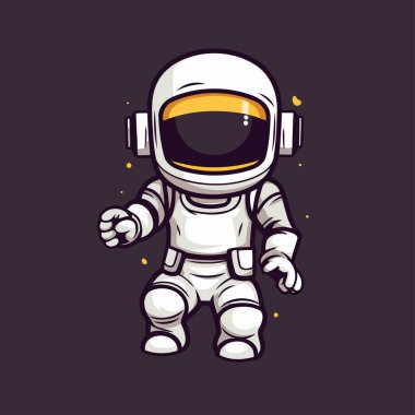 Uzay giysili astronot. Karanlık arkaplanda izole edilmiş vektör illüstrasyonu.