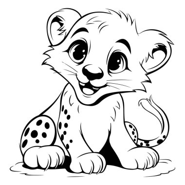Sevimli leopar - boyama kitabı için siyah-beyaz vektör çizimi