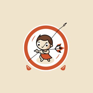 Kırmızı daireli ok ve yaylı aşk tanrısı. vektör illüstrasyonu.