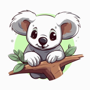 Ağaç dalında oturan sevimli koala. Vektör illüstrasyonu.