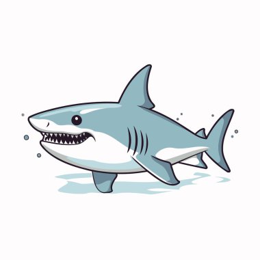 Çizgi film köpekbalığı. Vektör çizimi. Beyaz arkaplanda izole.