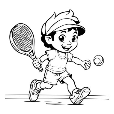 Siyah ve Beyaz Çocuk Tenis Boyama Kitabı 'nın Çizgi Filmi