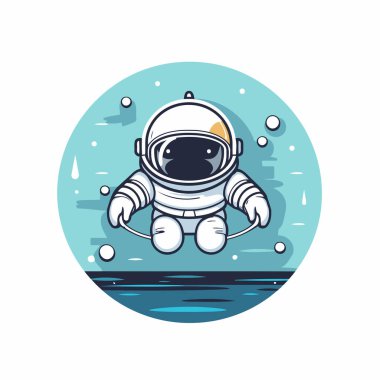 Denizin arka planında bir astronot. Vektör illüstrasyonu.