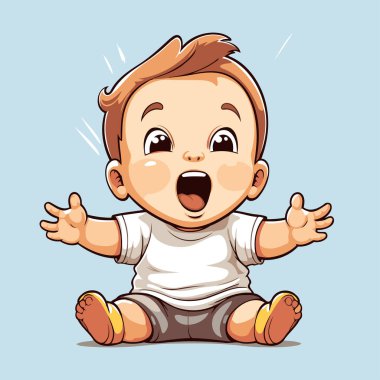 Yerde oturup çığlık atan tatlı bir erkek bebek. Vektör illüstrasyonu.