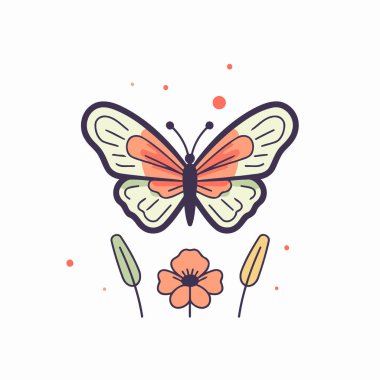 Çiçekli kelebek. Karalama biçiminde vektör illüstrasyonu.