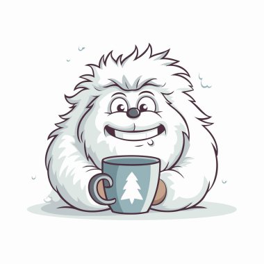 Bir fincan kahveyle şirin kirpi. Vektör illüstrasyonu.