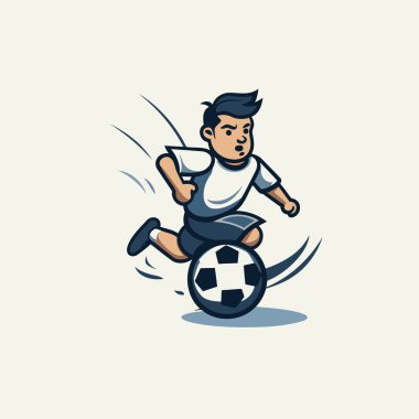 Futbolcu topa vuruyor. Beyaz arkaplanda vektör illüstrasyonu.