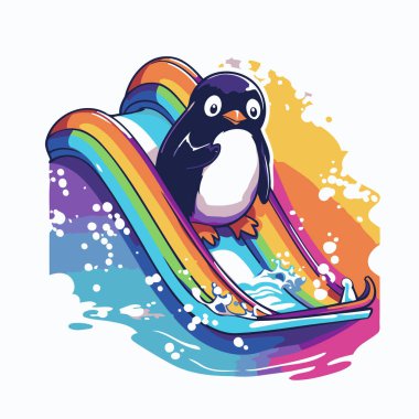 Hız trenine binen sevimli penguenler. vektör illüstrasyonu.