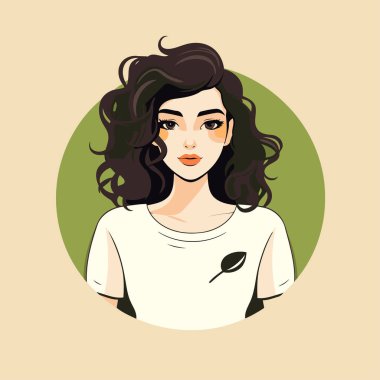 Uzun kıvırcık saçlı güzel bir kız. Düz bir şekilde vektör illüstrasyonu.