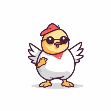 Sevimli tavuk çizgi film karakteri tasarımı. Vektör illüstrasyonu beyaz arkaplanda izole edildi.