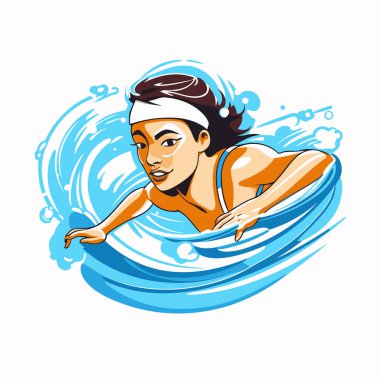 Havuzda yüzen bir kızın vektör çizimi. Yüzme kulübü amblemi.