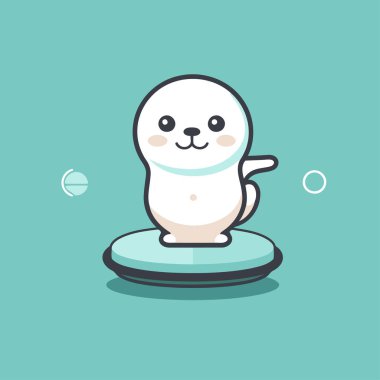 Buz küpünde şirin bir fok balığı. Düz bir şekilde vektör illüstrasyonu