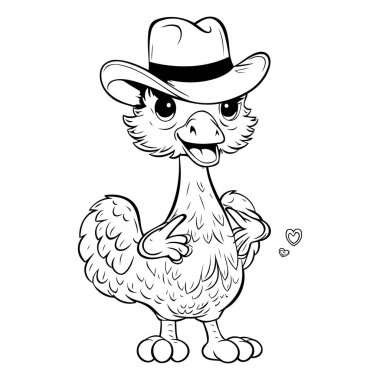 Cowboy Şapkalı Sevimli Çizgi Film Tavuğu Çizimi