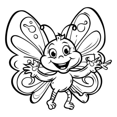 Siyah ve Beyaz Kelebek Çizgi Filmi Karakter Boyama Kitabı