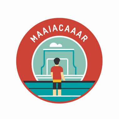 Tren istasyonunda treni bekleyen bir adam var. vektör illüstrasyonu.