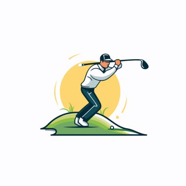 Golf kulübü logosu şablonu. Golf oynayan bir golfçünün temsilcisi..