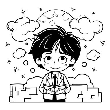 Erkek çizgi film tasarımı. Çocuk çocukluğu, küçük insanlar yaşam tarzı ve insan teması Vektör illüstrasyonu