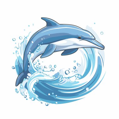 Yunus okyanustan atlıyor. Beyaz arkaplanda vektör illüstrasyonu.