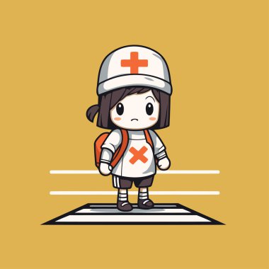 Tatlı hemşire yaya geçidi çizgi film karakteri vektör sanat çizimi tasarımı