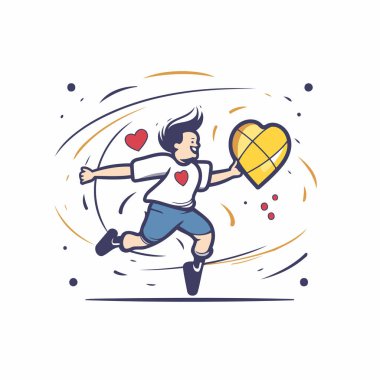 Elinde bir kalple koşan bir adam. Beyaz arkaplanda vektör illüstrasyonu.