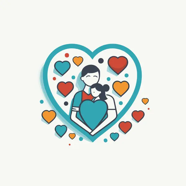 Lovely Couple Heart Shape Vector Illustration Flat Linear Style — Stock Vector