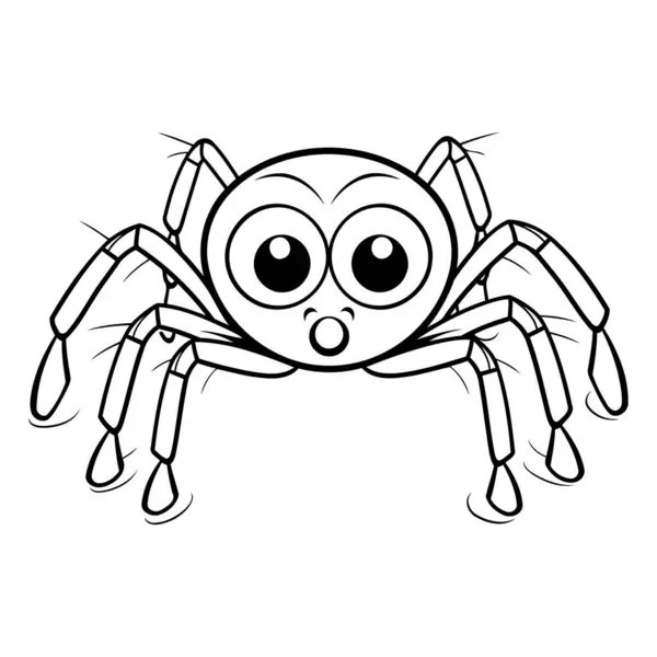 Cute Cartoon Spider Black White Vector Illustration Coloring Book — Stock Vector