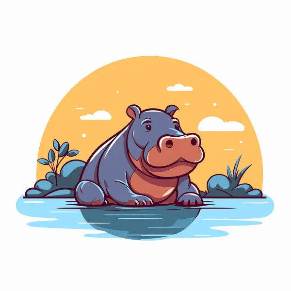 Hippo Dans Rivière Illustration Vectorielle Cartoon Style — Image vectorielle