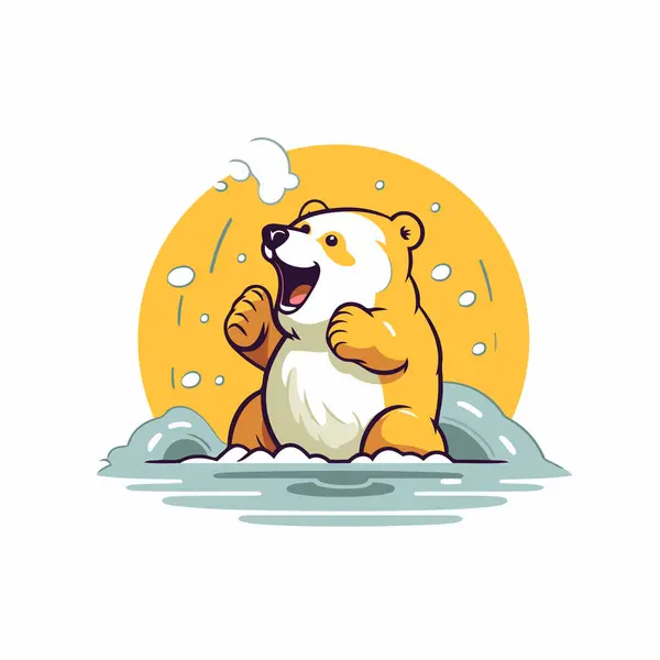海に熊がいる 白い背景のベクトルイラスト — ストックベクタ