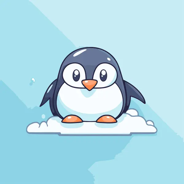 Leuke Pinguïn Wolk Vector Illustratie Platte Stijl — Stockvector