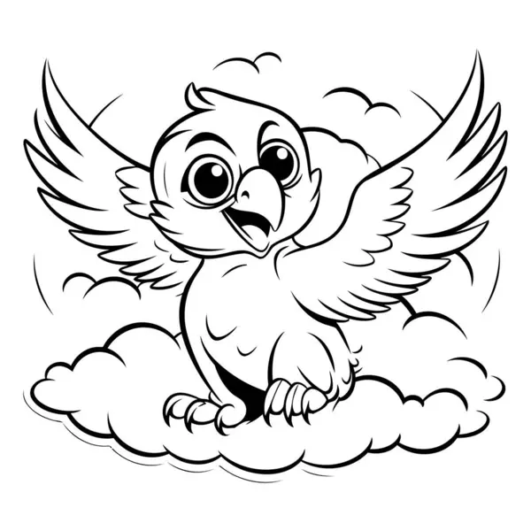 猫头鹰卡通吉祥物在云彩中飞翔 彩色书 — 图库矢量图片