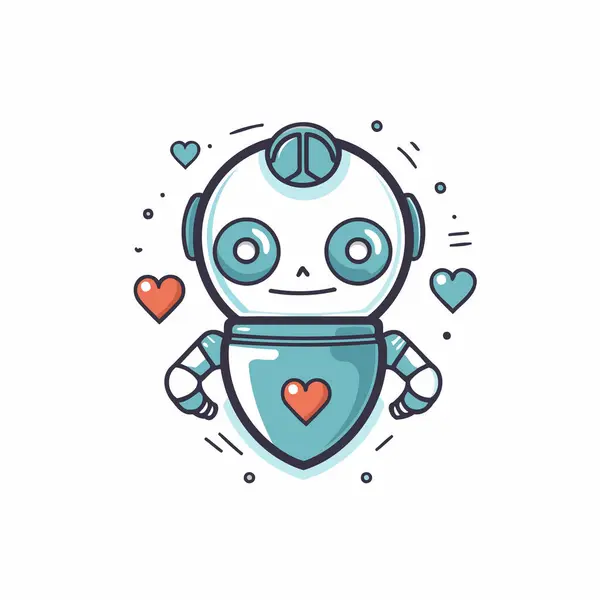 Cute Robot Heart Vector Illustration Doodle Style — Stock Vector