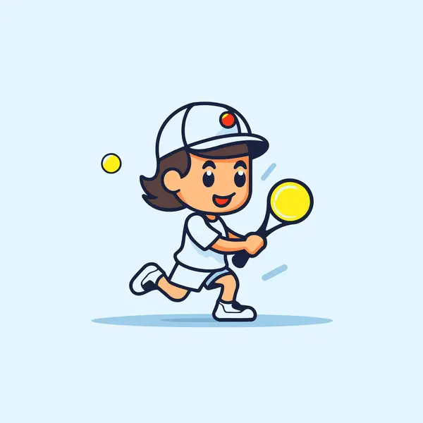 Cartoon Tennisspieler Mit Schläger Und Ball Flache Vektor Illustration — Stockvektor