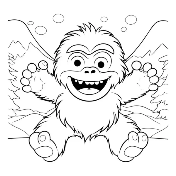 Black White Cartoon Illustration Funny Monkey Character Coloring Book — Stock Vector