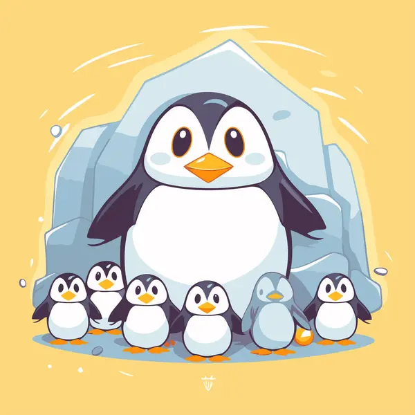 Ωραία Οικογένεια Πιγκουίνων Χαριτωμένος Πιγκουίνος Εικονογράφηση Διανύσματος — Διανυσματικό Αρχείο