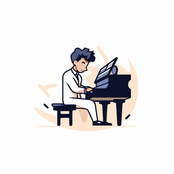 ピアノプレーヤー フラットスタイルのベクトルイラスト 白い背景に隔離される — ストックベクタ