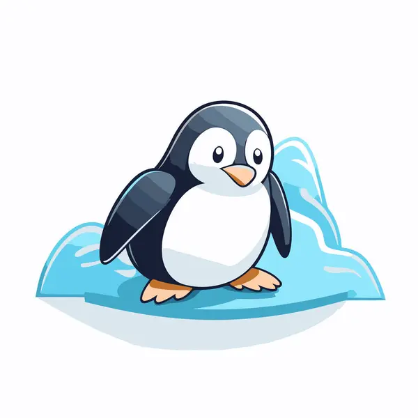 Roztomilý Tučňák Modré Ledové Kře Vektorová Ilustrace — Stockový vektor