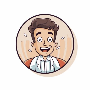 Daire içinde komik bir yüzü olan genç bir adamın vektör çizimi.