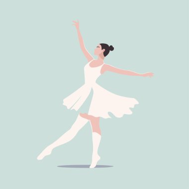 Beyaz etekli balerin. Düz biçimli vektör illüstrasyonu