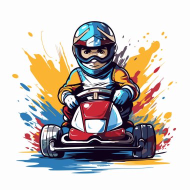 Çizgi film karting yarışçısı. Tasarımınız için vektör illüstrasyonu.