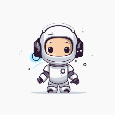 Sevimli Çizgi Roman Astronot Karakteri. Vektör İllüstrasyonu. Düz Tasarım